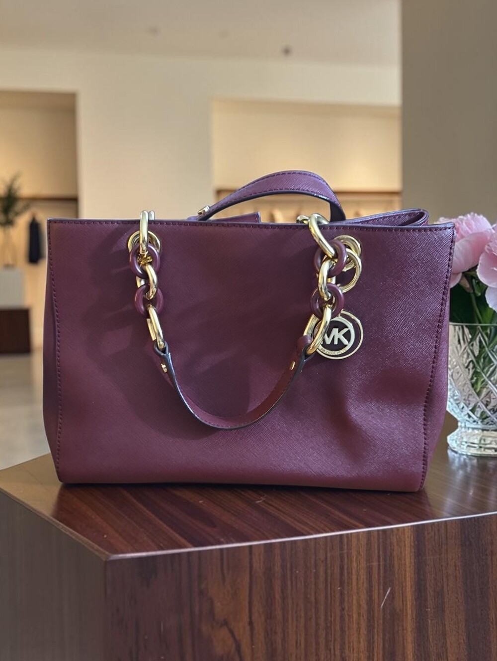 Michael Kors Plum Saffiano Leather Tote with Gold Hardware